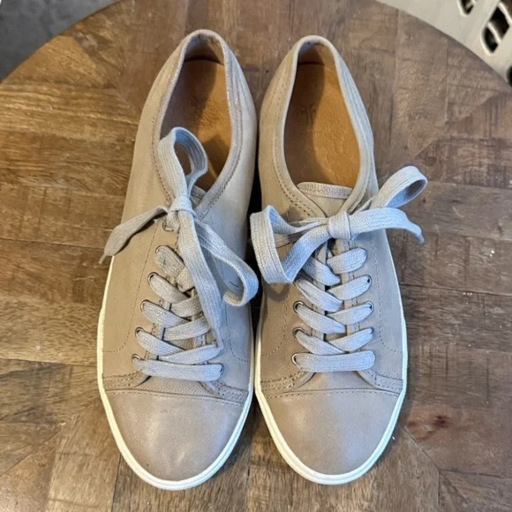 Frye Taupe Leather Lace-Up Sneakers